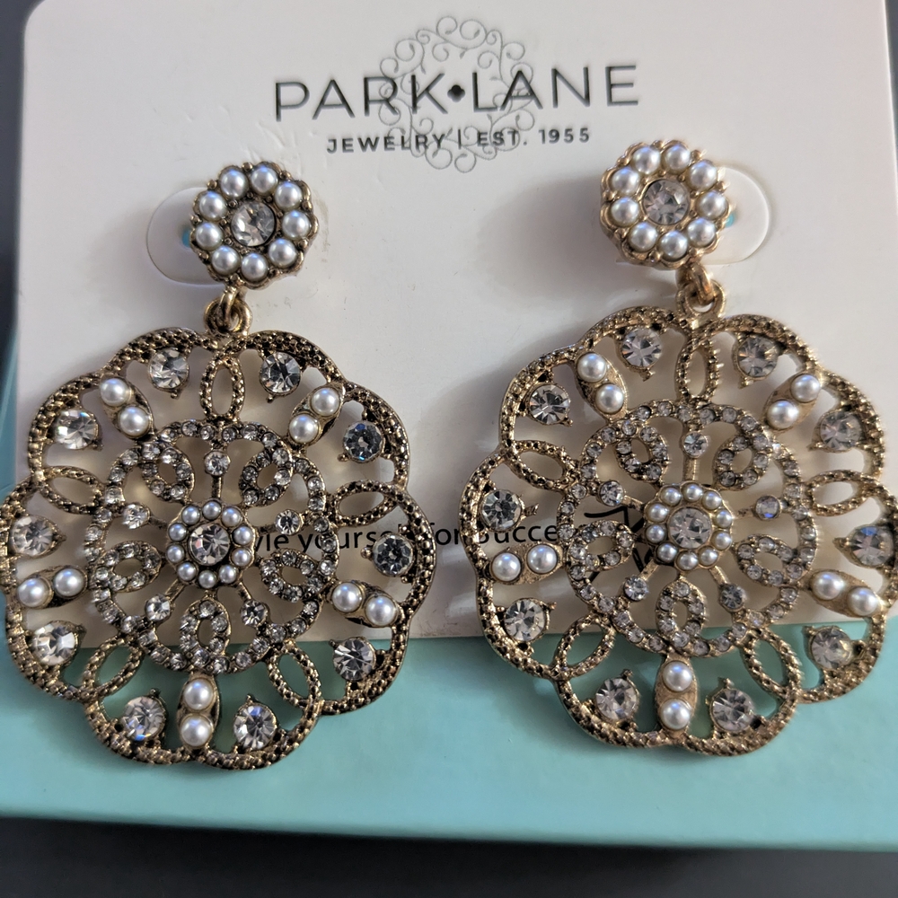 Park Lane Gold and Silver Chandelier Earrings with Floral Filigree